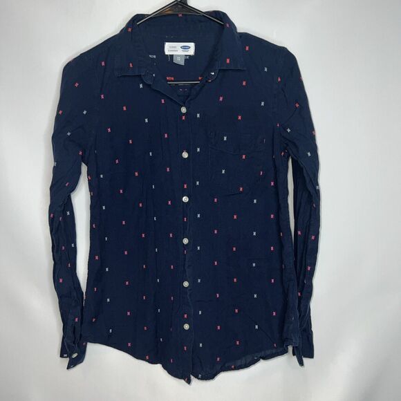 Old Navy Button Up Shirt Womens XS Blue Colorful Print Long Sleeve - Picture 1 of 11